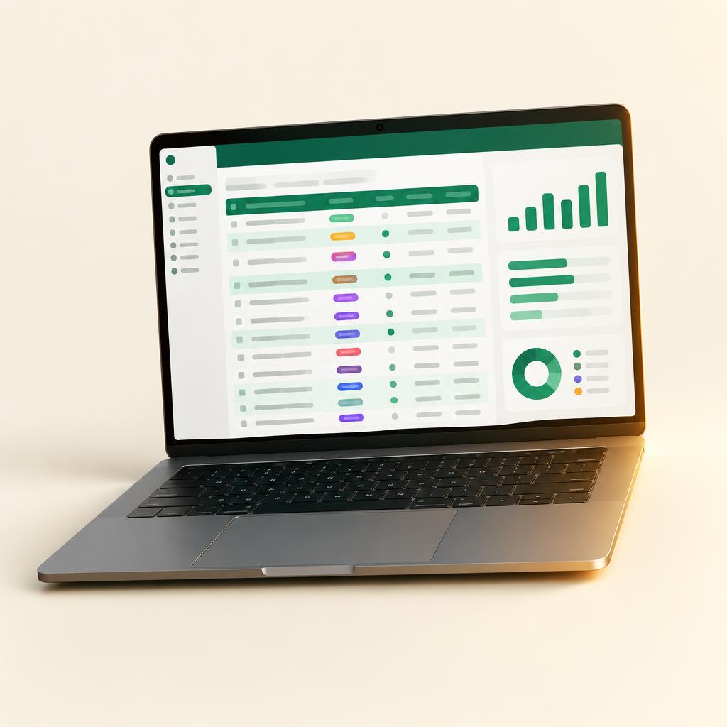 Notebook exibindo uma planilha de controle financeiro com dados demonstrativos