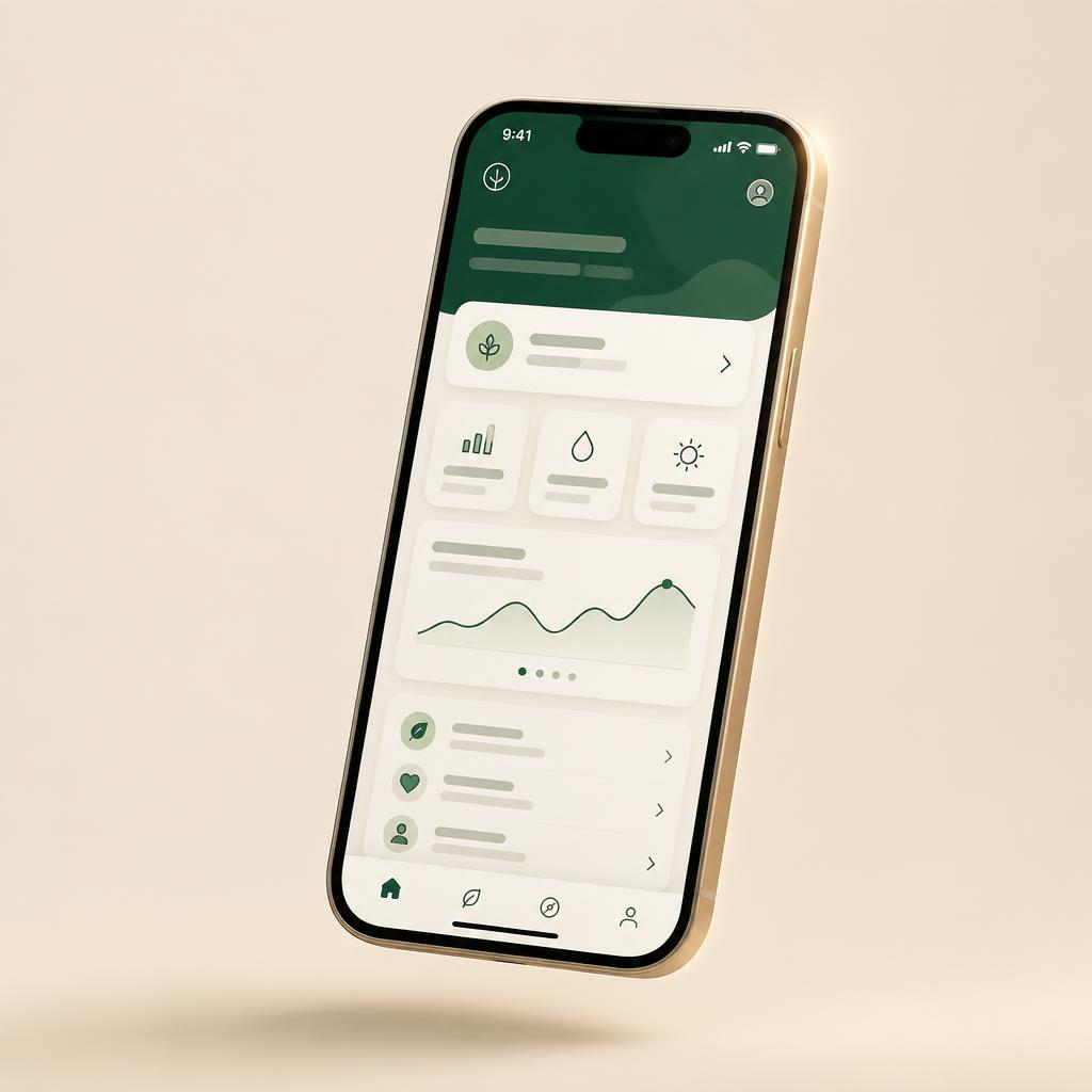 Smartphone exibindo um guia digital com cartões informativos